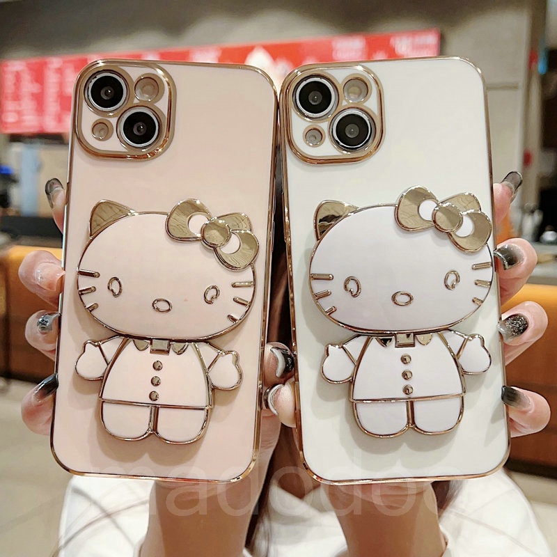 Kitty Mirror Stand Casing huawei Nova 10 Pro 9 8 SE Y6P Y9 Prime 2019 Cute Candy Cartoon 6D Straight Edge ElectroplateSoft Thin Phone Case Full Fine Hole Back Cover MMT 11
