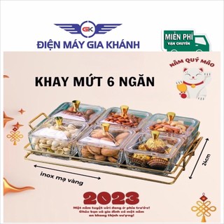 Khay mứt tết 6 ô bằng nhựa mika có nắp khung sang trọng tiện lợi dành cho ngày tết