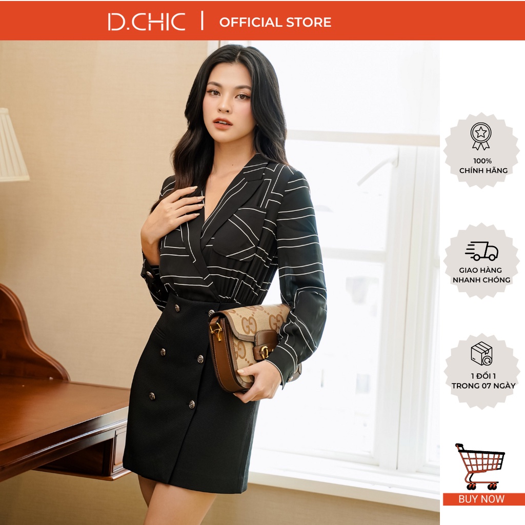 Váy cổ 2 ve phối vải D.CHIC MS: 2813189