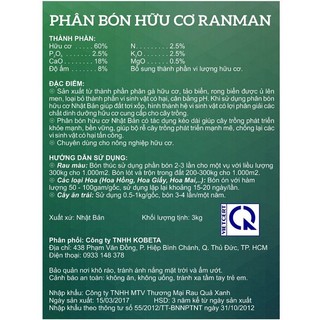 PHÂN BÓN HỮU CƠ RANMAN - KOBETA GARDEN Túi 3kg