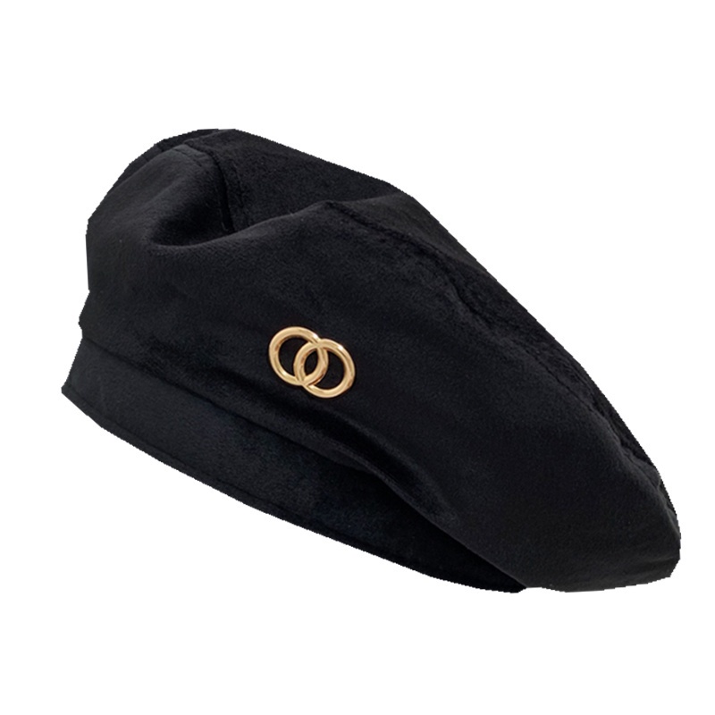 Mũ beret Nhung Đen Phong Cách Hàn Quốc Cổ Điển Mùa Thu Chất Lượng Cao Cho Nữ