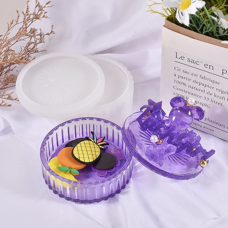 Khuôn Silica Gel Hình Tròn Họa Tiết Kẻ Sọc Nhiều Tầng Dùng Làm Hộp Đựng Đồ DIY