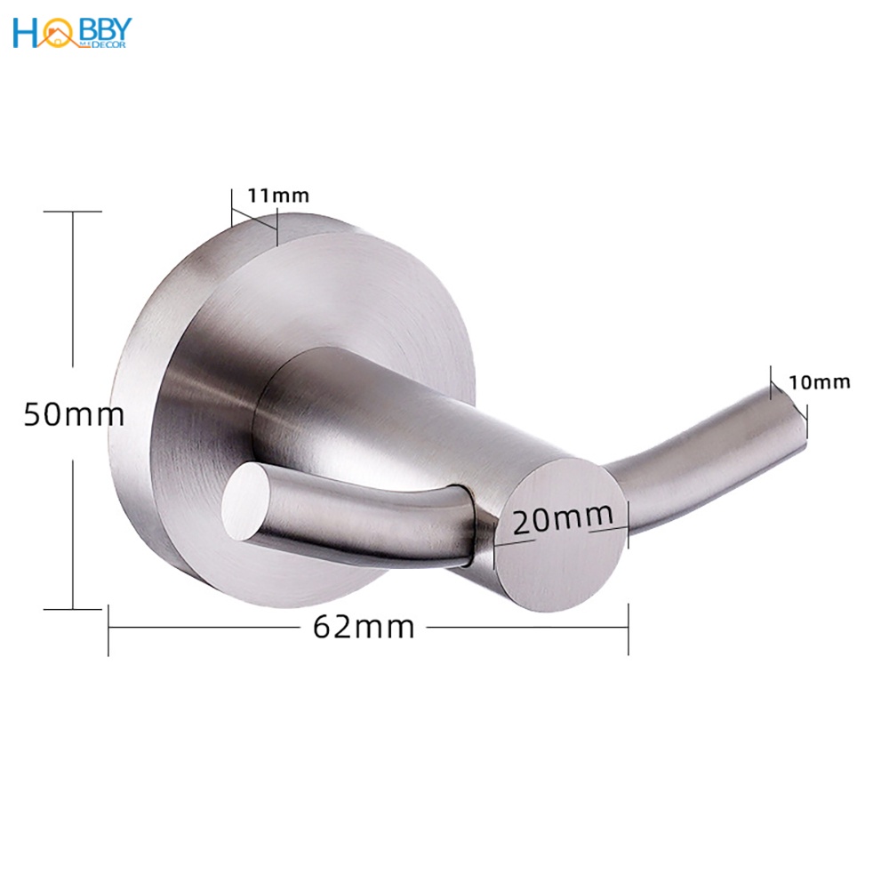 Móc treo quần áo 2 chấu ngang gắn tường Hobby home decor MT2N inox 304