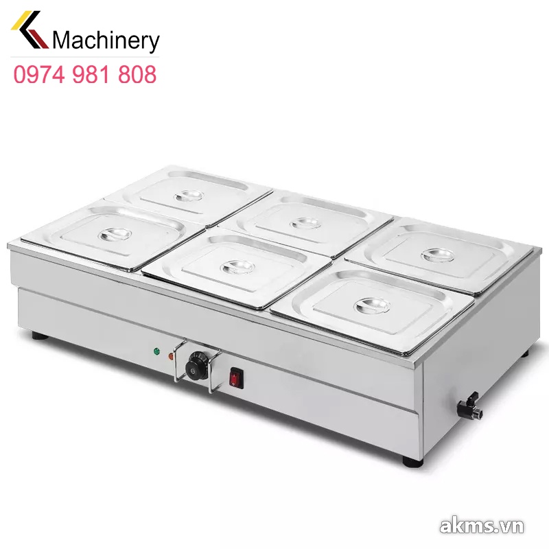 Bếp cách thủy hâm nóng và giữ ấm thức ăn 6 ngăn Bain Marie BM-6T, khay tiêu chuẩn GN 1/2 x 100mm x 6,công suất 1.8kW