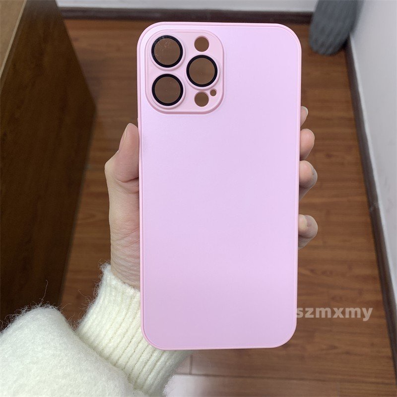 Ốp Điện Thoại Mặt Kính Cứng Chống Dấu Vân Tay Màu Hồng Cho IPhone 14 13 12 11 Pro Max 14Plus