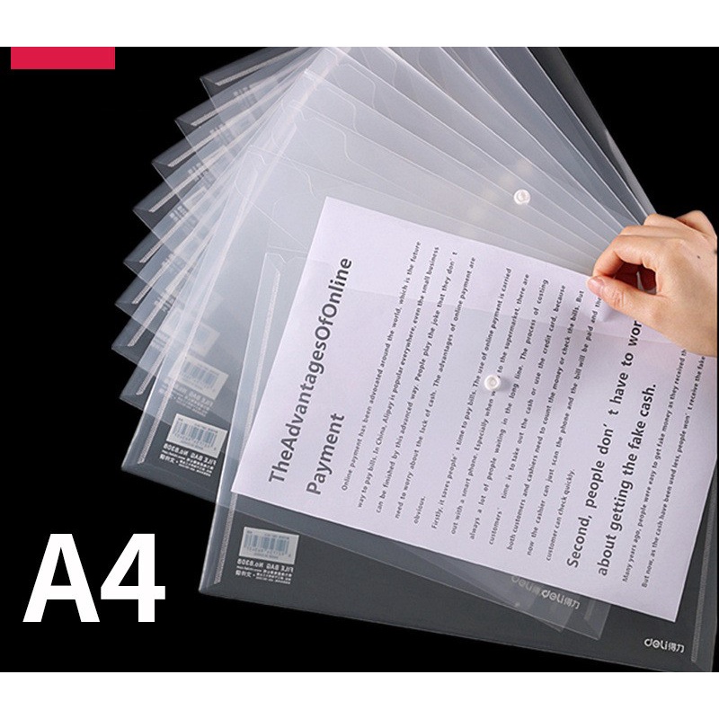 Túi đựng tài liệu học sinh Deli khổ A4 8308 trong suốt phù hợp nhân viên văn phòng