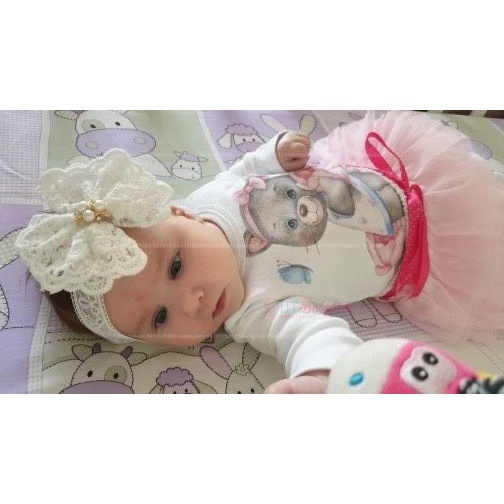 Băng Đô Cho Bé Gái - Băng Đô Turban Trắng Nơ Ren Xinh