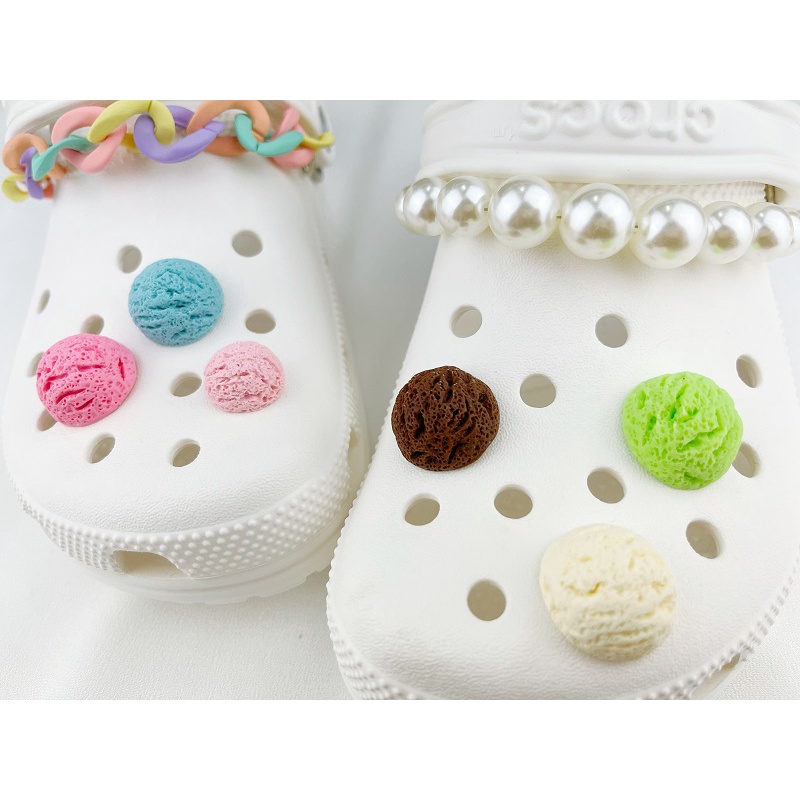 OFF-WHITE [Deco] Giày Crocs Bằng Nhựa Resin Màu Xanh Lá Cây / Trắng Cỡ Lớn Hình Que Kem Dễ Thương DIY (8 Màu Lựa Chọn)