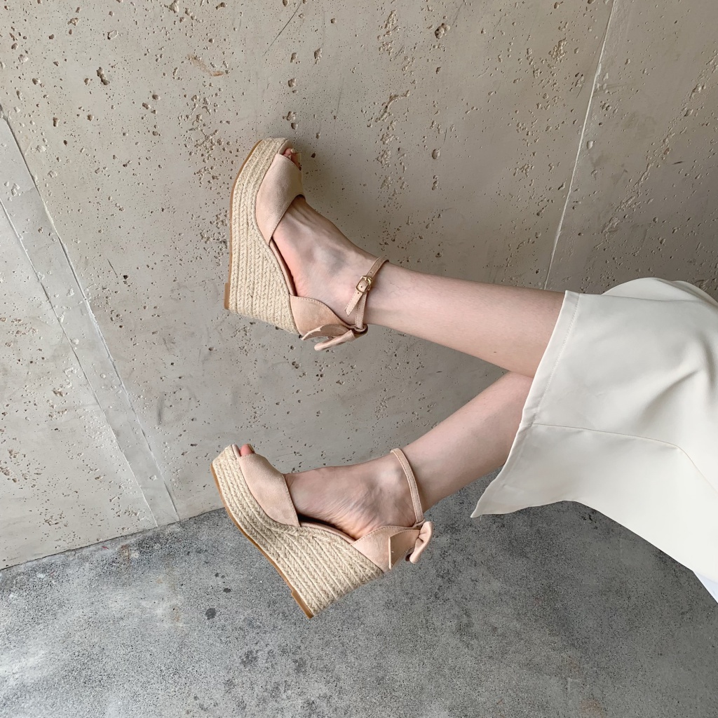 Giày Sandal Cao Gót Đế Xuồng Dày Dặn Hở Mũi Màu Sắc Ngọt Ngào Thời Trang 20 Cho Nữ