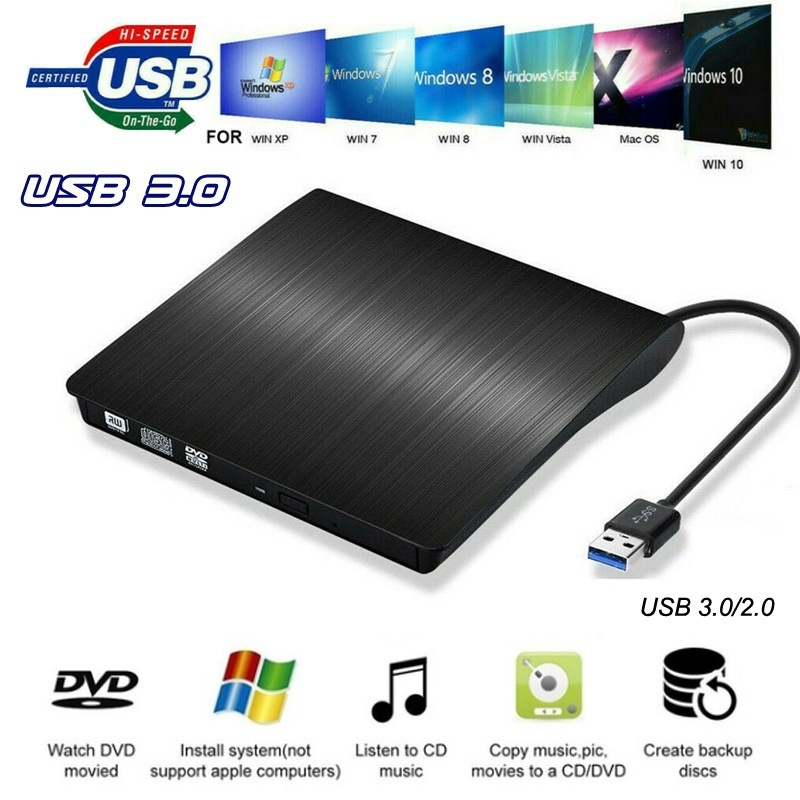 Ổ đĩa DVD-ROM di động 2in1 USB + c-Drive DVD-ROM hỗ trợ khe cắm USB 3.0 nhẹ để dễ dàng mang theo
