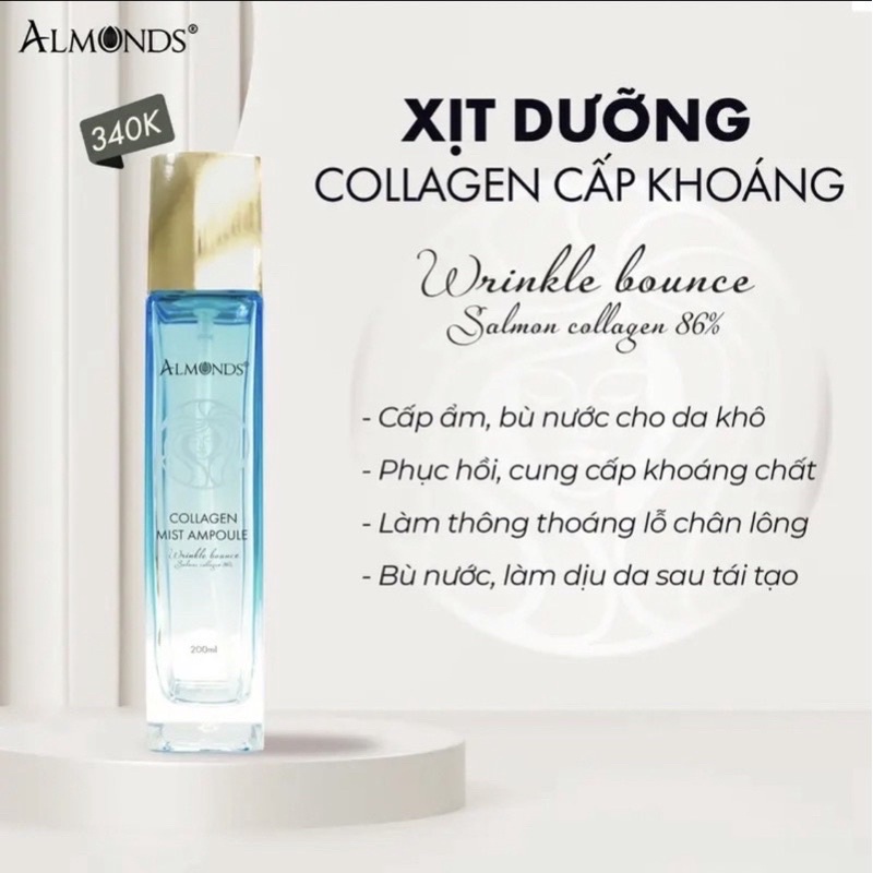 xịt dưỡng  colagen cấp  khoáng chính hãng Almonds