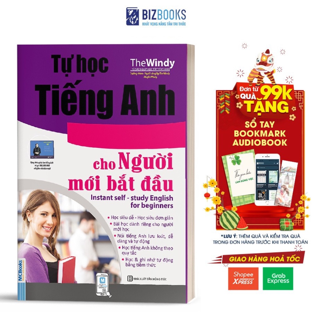 Sách - Tự Học Tiếng Anh Cấp Tốc Cho Người Mới Bắt Đầu - Kèm App Học Online - Bizbooks Tặng Sổ Tay và Bookmark
