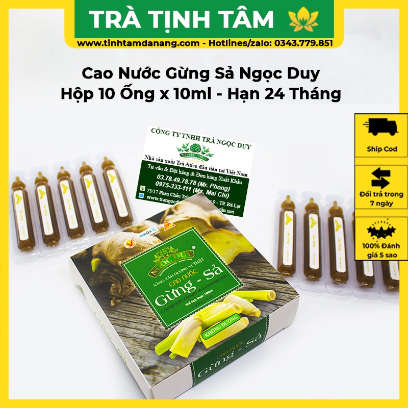 Cao nước gừng sả Ngọc Duy Đà Lạt cao cấp hộp 10 ống x 10ml nguyên chất giúp kháng khuẩn, kháng nấm, kháng virus