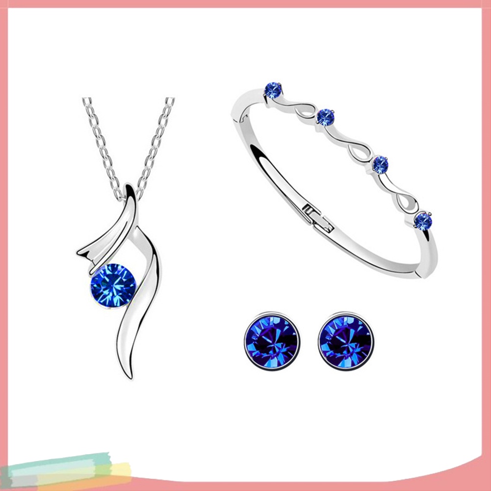 Bộ Trang Sức Mạ Bạc Đính Đá Nhân Tạo Thời Trang