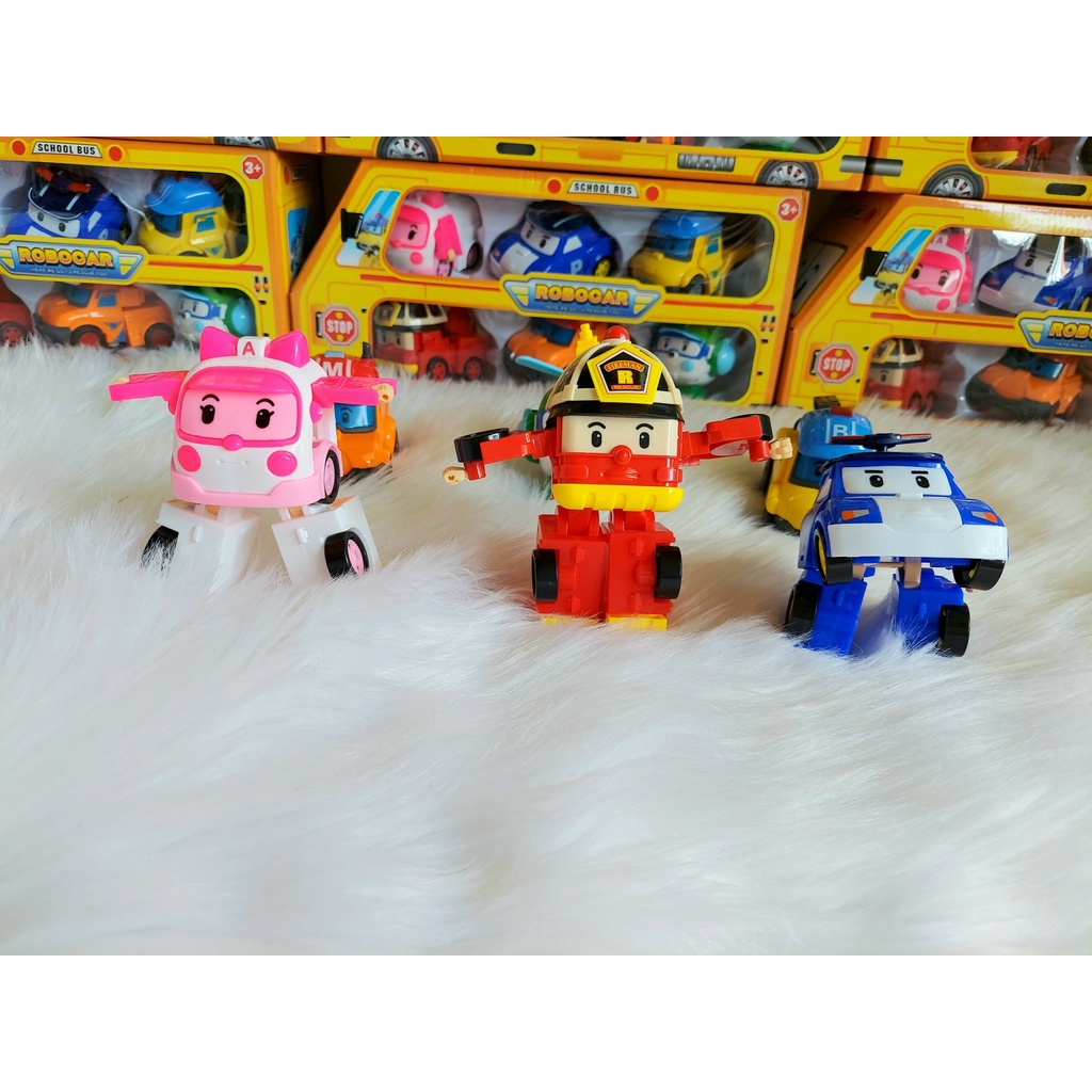 Sét 6 xe Poli biến hình full box xin xò phù hợp làm quà tặng cho bé