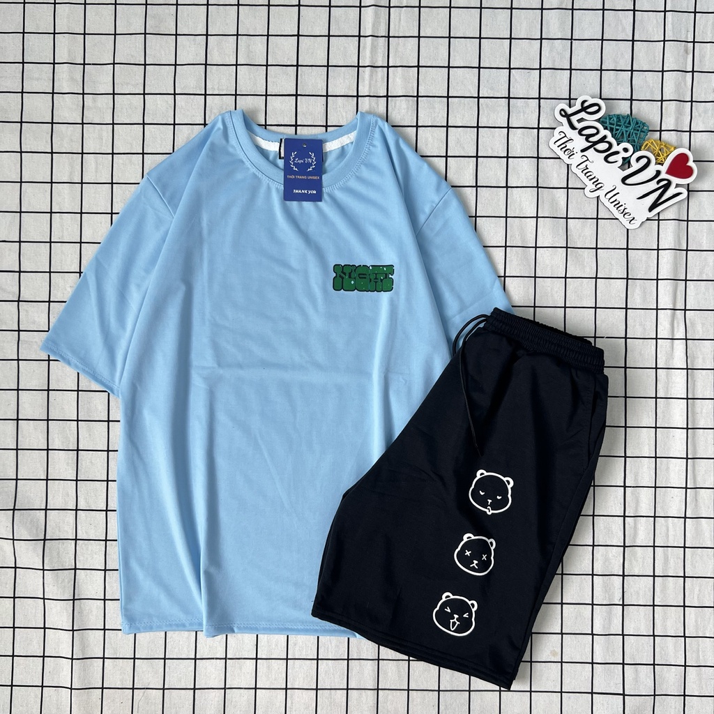 Set Bộ In Chữ Unisex In Chữ NIGHT Quần Đùi 3 Line – Lapi VN, Đồ Mặc Nhà, Freesize Nam Nữ Đều Mặc Được