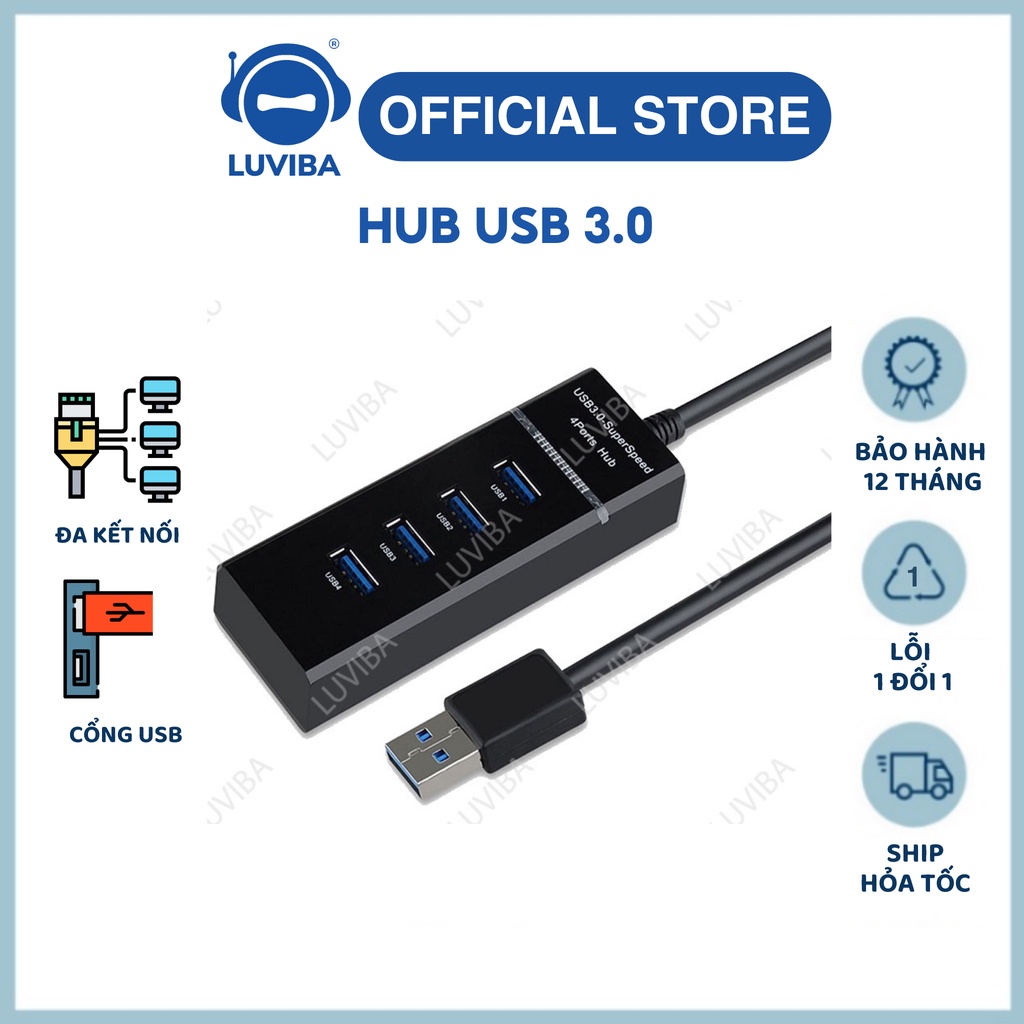 Hub usb 3.0 bộ chia cổng usb 4 port 4 cổng máy tính laptop LUVIBA HB04