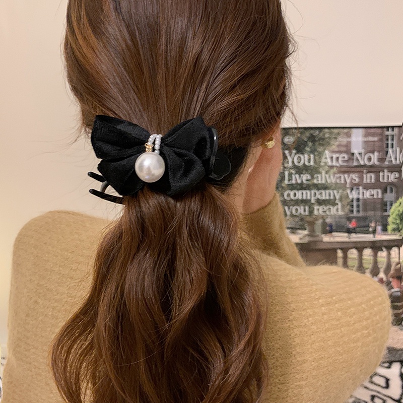 Kẹp Tóc Nơ Đính Ngọc Trai Nhân Tạo Thời Trang Hàn Quốc