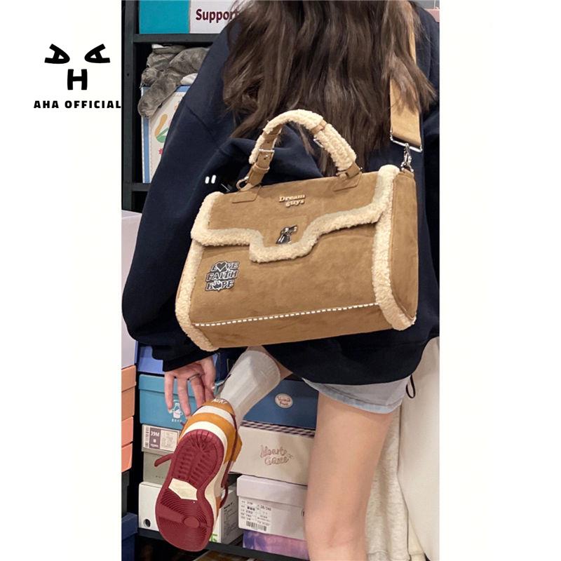 Túi xách đeo vai AHA official bằng vải lông cừu sức chứa lớn thời trang cao cấp dành cho nữ