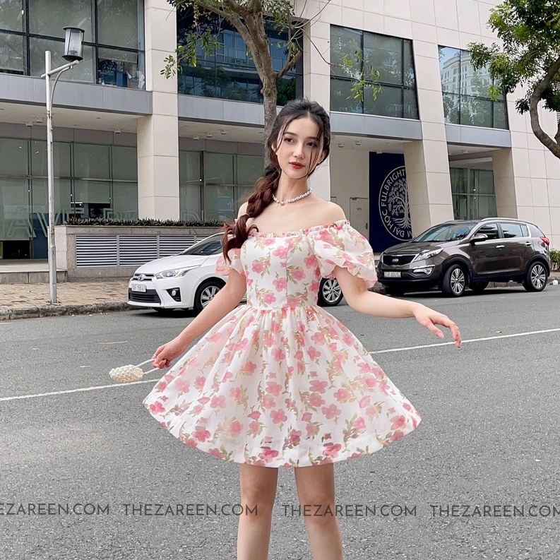 ZAREEN | ĐẦM TƠ THÊU HOA XÒE TAY PHỒNG ZAREEN DAX59 HỒNG
