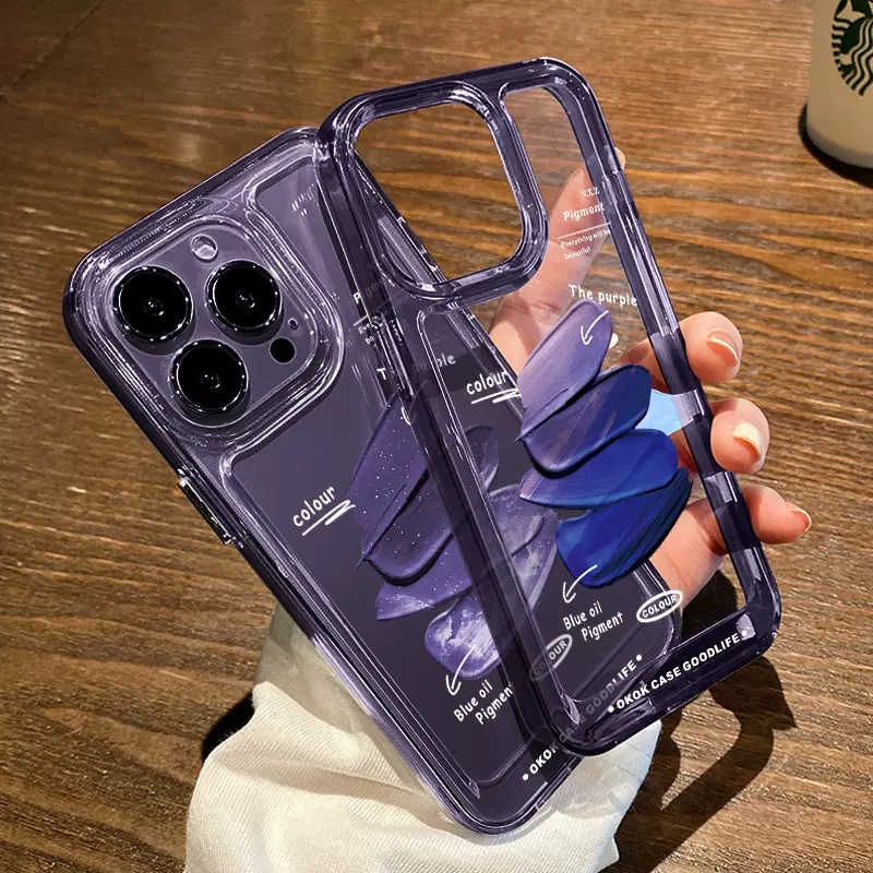 Ốp Điện Thoại Cứng Trong Suốt Viền Màu Tím Kiểu Giáp Chống Sốc Cho iPhone 14 12 13 11 Pro Max 14 Plus