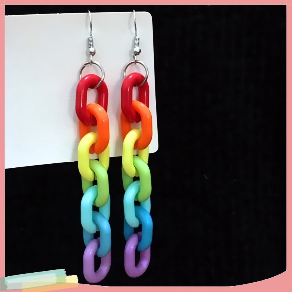 Đôi Khuyên Tai Dài Phối Dây Xích Màu Cầu Vồng Thời Trang Cho Nữ