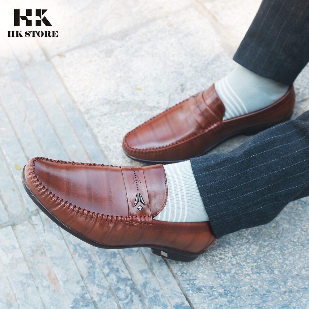 Giày lười nam da bò cao cấp mềm nhẹ - kiểu dáng lịch sự - hàng chính hãng HK.STORE - giày siêu chất và siêu nhẹ