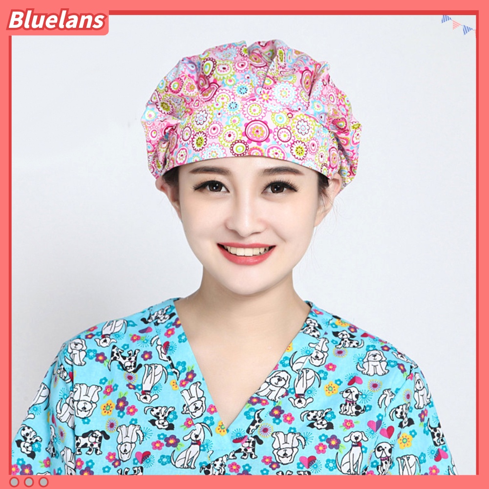 [BL] Mũ Đầu Bếp In Hoa Chống Bụi Có Thể Điều Chỉnh Kích Cỡ