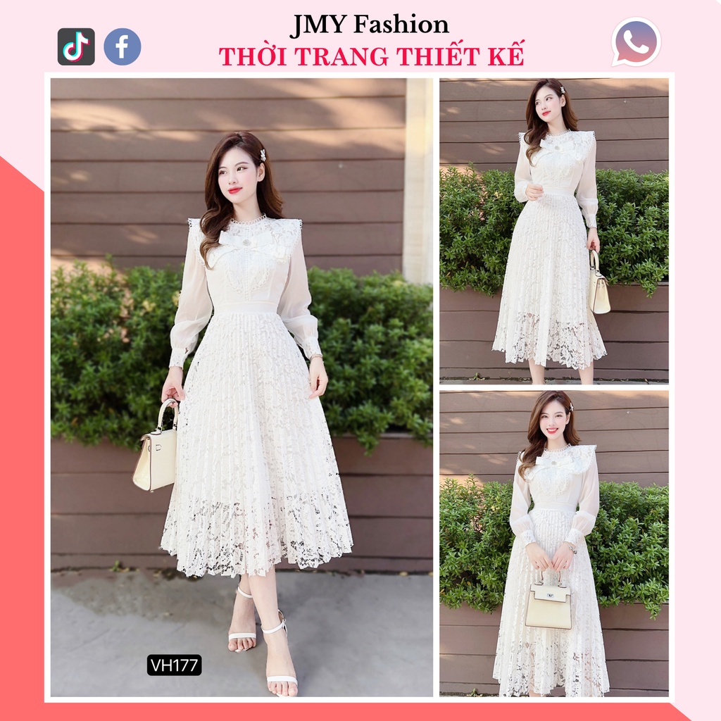 váy ren trắng dáng dài tiểu thư - TH Hà Thanh