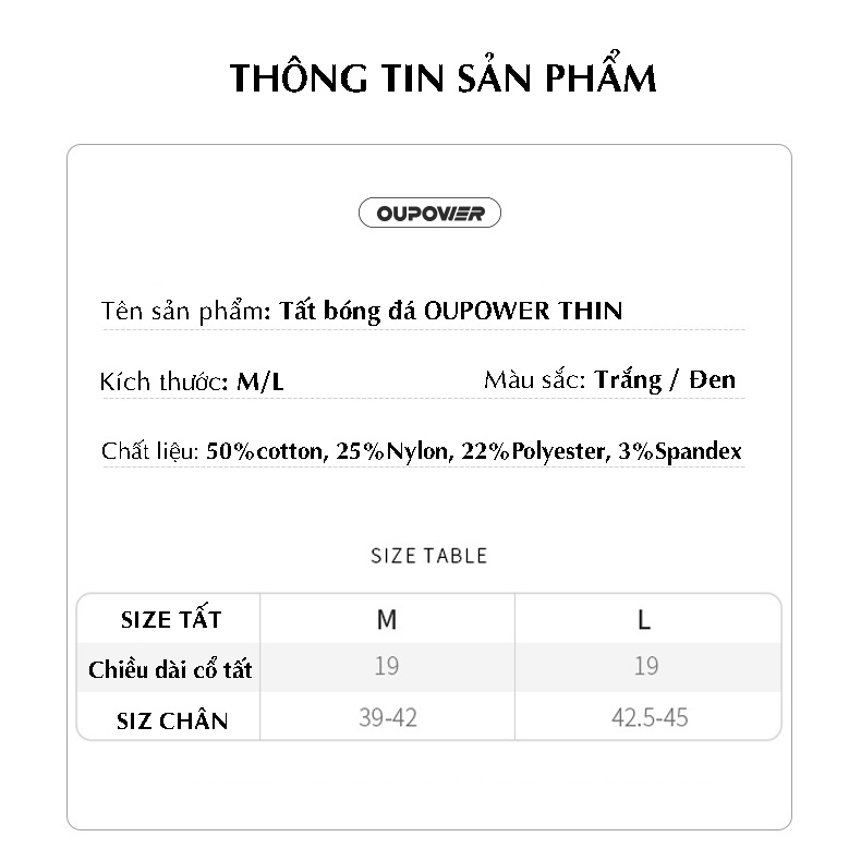 Tất bóng đá OUPOWER THIN êm, chống trơn ôm chân ít bai nhão