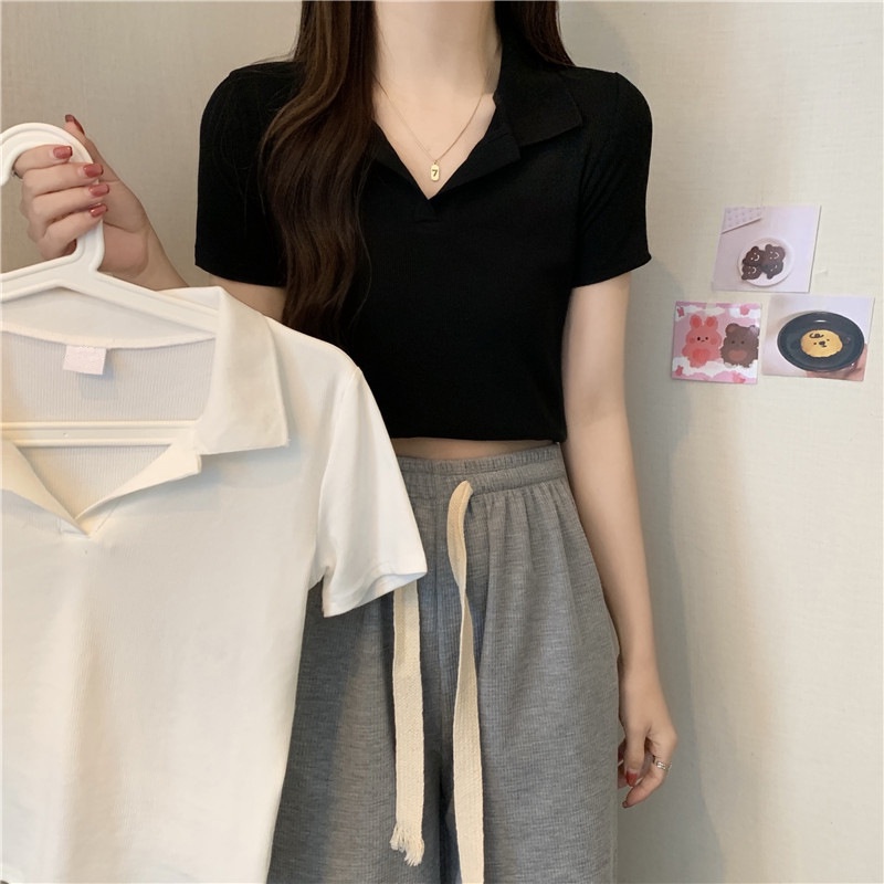 Áo Croptop Polo Nữ Madela Chất Cotton Co Giãn 4 Chiều, Croptop Ngắn Tay Cổ Trụ Form Rộng Đủ Size