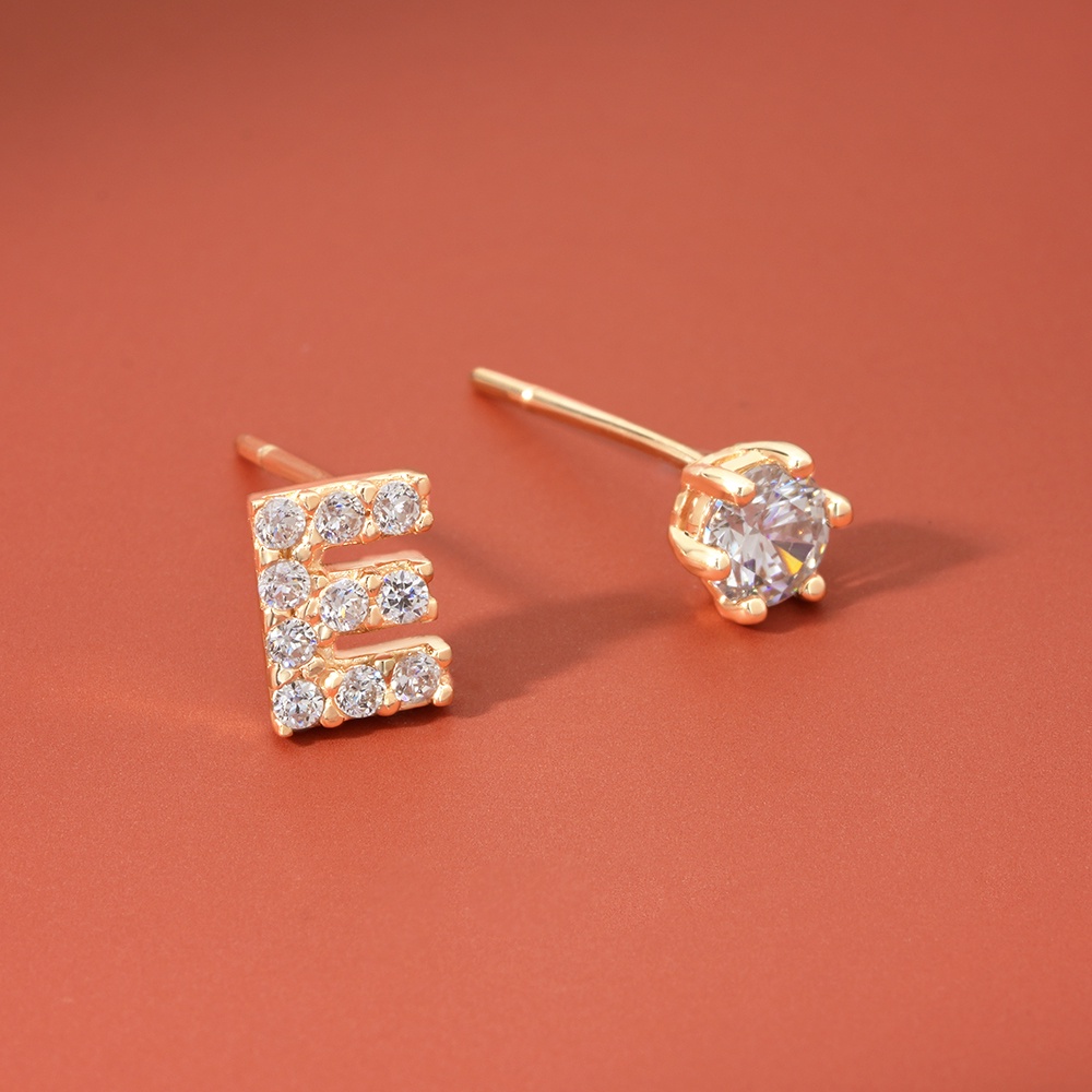 Bông Tai Vàng Vàng Hình Chữ E Thời Trang Gắn Đá CZ Cao Cấp Vàng Tây 14K BTAM105 Huy Thanh Jewelry