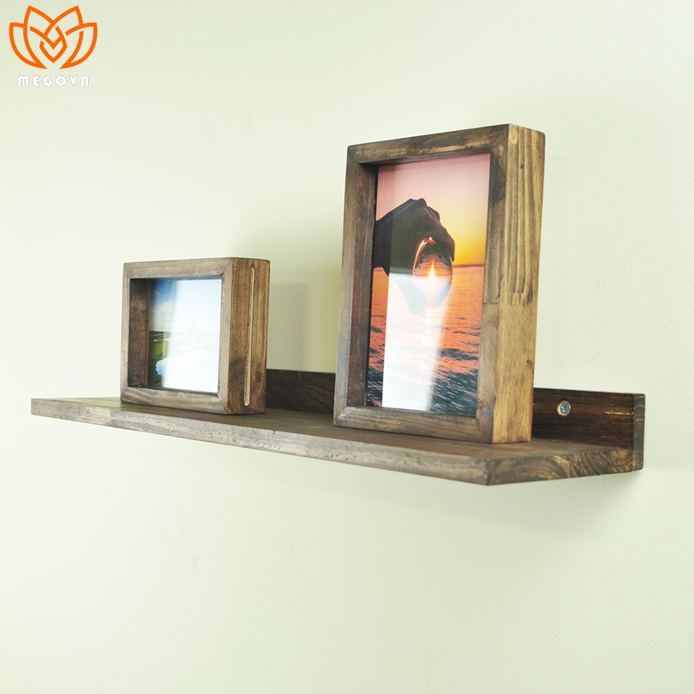 Kệ gỗ treo tường trang trí màu nâu rustic không G nhiều kích thước, kệ gắn tường trang trí để đồ lưu niệm, sách