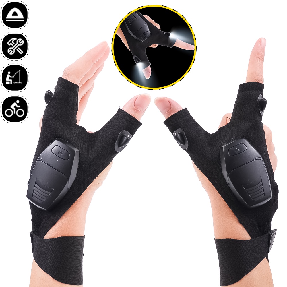 Găng Tay Không Ngón Có Đèn Pin LED Tiện Dụng