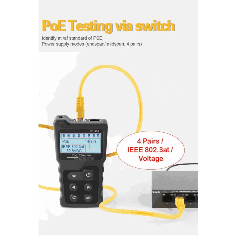 Máy kiểm tra, test cáp mạng PoE Noyafa NF-488