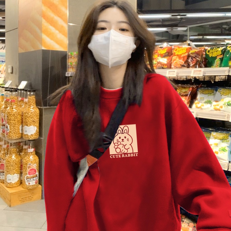 NRVP Áo Khoác Thể Thao Tay Dài Dáng Rộng In Hình Thỏ Năm Mới 2023 Phong Cách Trung Hoa Hàn Quốc Cho Nữ