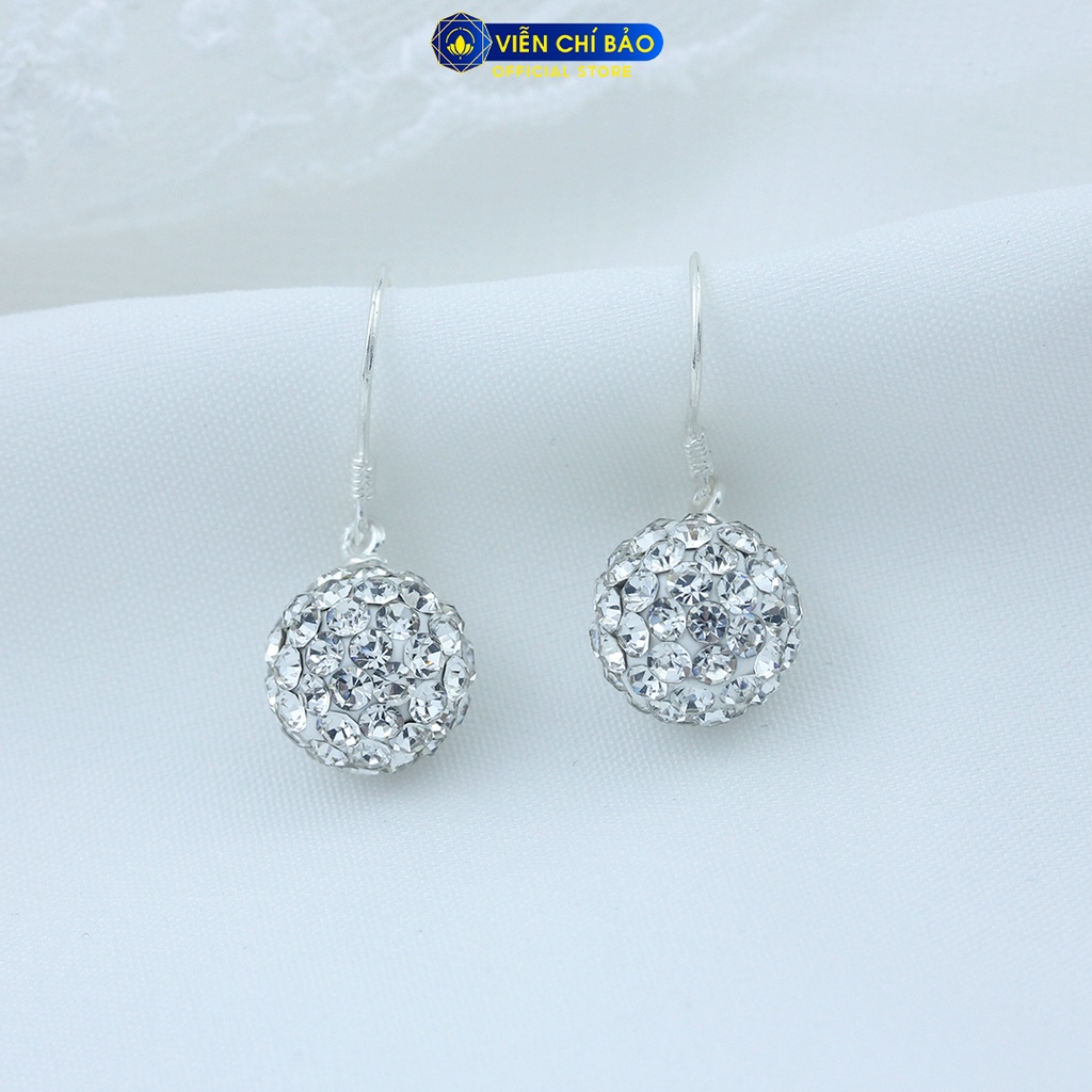 Bông tai bạc nữ Quả cầu đính đá óng ánh chất liệu bạc 925 thời trang phụ kiện trang sức nữ Viễn Chí Bảo B400373B