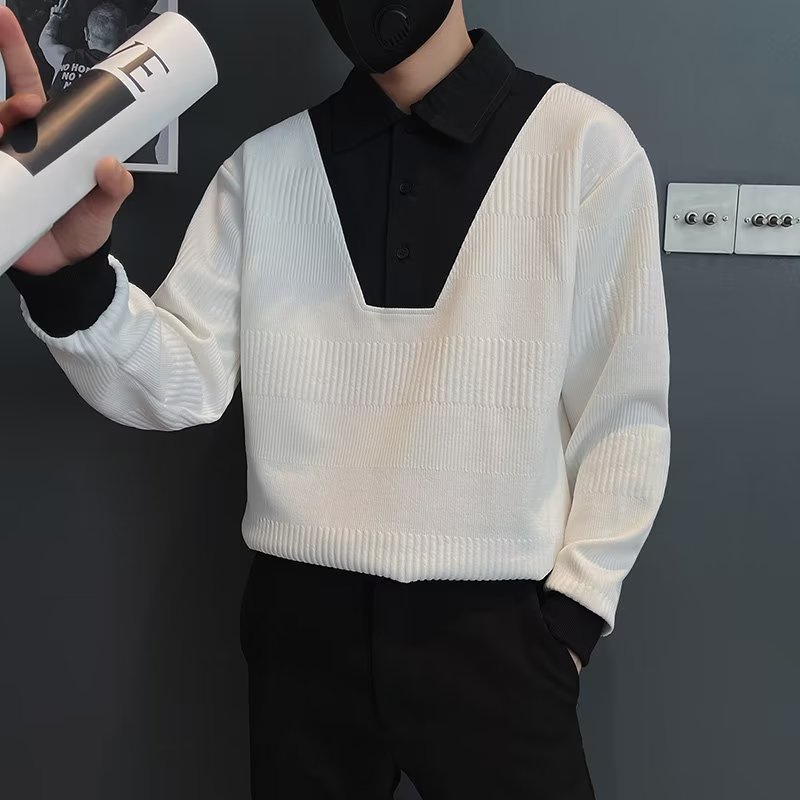 Áo Sweater Polo Dệt Kim Tay Dài Kiểu Hàn Quốc Thời Trang Cho Nam