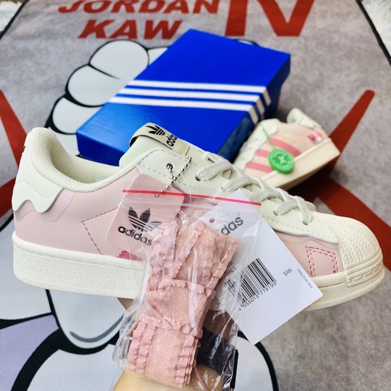 Giày Adidas superstar, giày thể thao adidas mũi sò, cổ thấp, đế bệt, 2 bản màu xanh hồng, bản best full phụ kiện