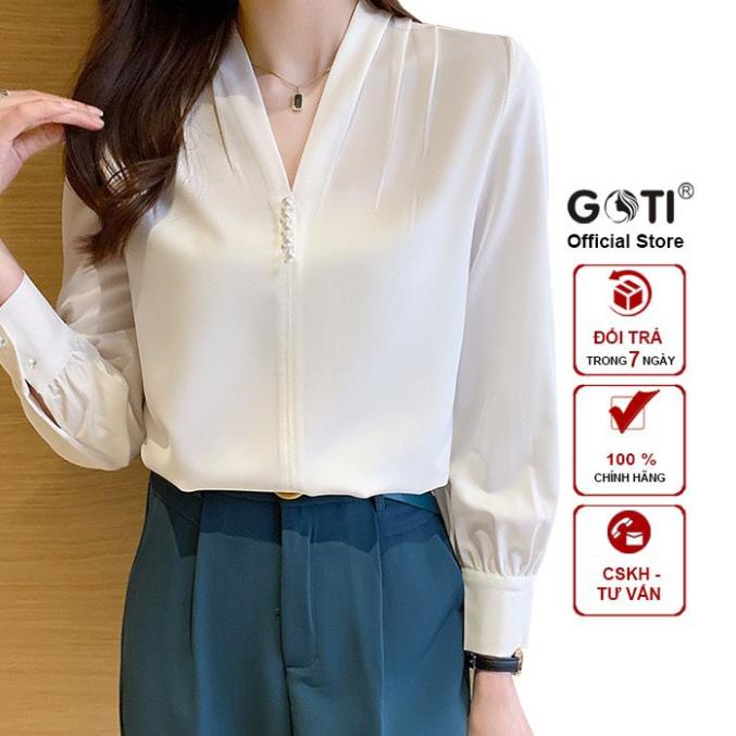 - Áo Sơ Mi Basic Công Sở Dáng Suông Rộng Tay Dài Cổ Sen Cài Nút Mặc Đi Làm Lịch Sự 3A18