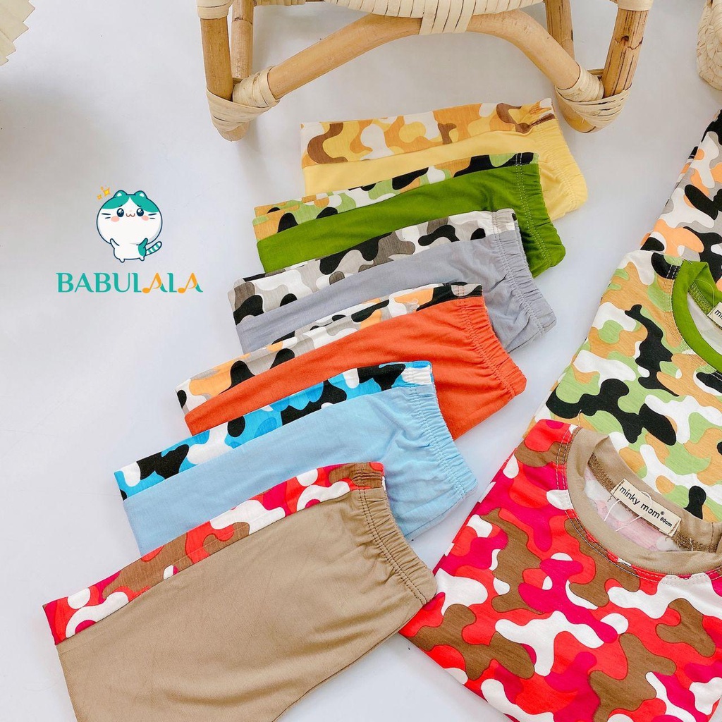 Bộ Dài Tay MINKY MOM Chính Hãng Bé Trai Bé Gái Thun Lạnh Dáng Thể Thao Phối Rằn Ri Cá Tính be 8-20kg - Babulala