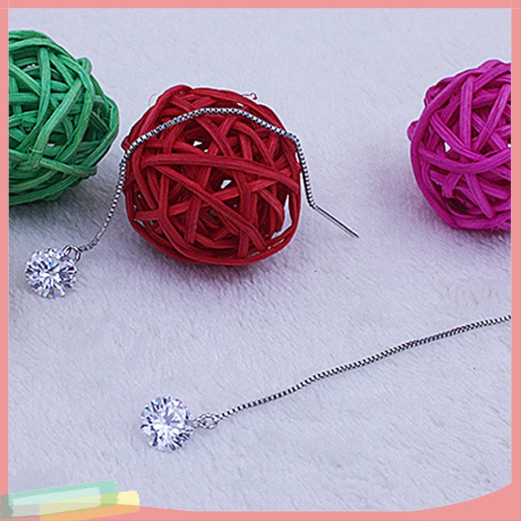 Đôi khuyên tai dài mạ bạc phối hình cầu đính Zirconia thời trang cho nữ