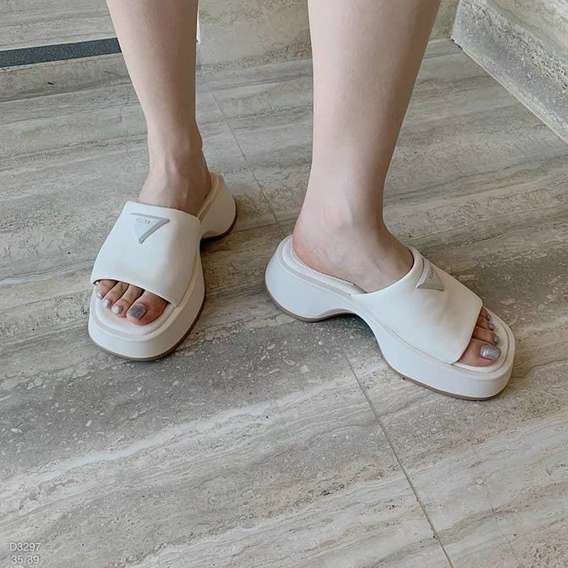 Dép lê nữ độn đế bánh mỳ Pra đế cong cao 7cm đúc cao su non đi siêu mềm êm chân
