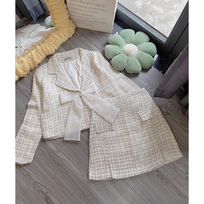 Set áo dạ nơ kèm chân váy siêu sang siêu tôn dáng-pl28