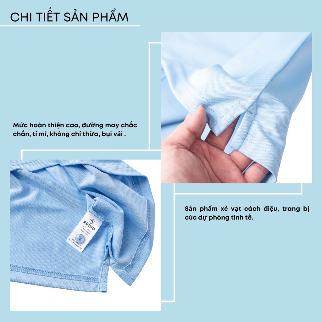 Áo polo nam màu xanh biển phối viền ADINO vải polyester cotton không bai xù dáng công sở slimfit hơi ôm trẻ trung AP96