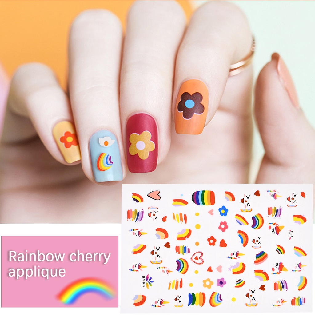 Miếng Dán Trang Trí Móng Tay Màu Cầu Vồng Xinh Xắn JP5