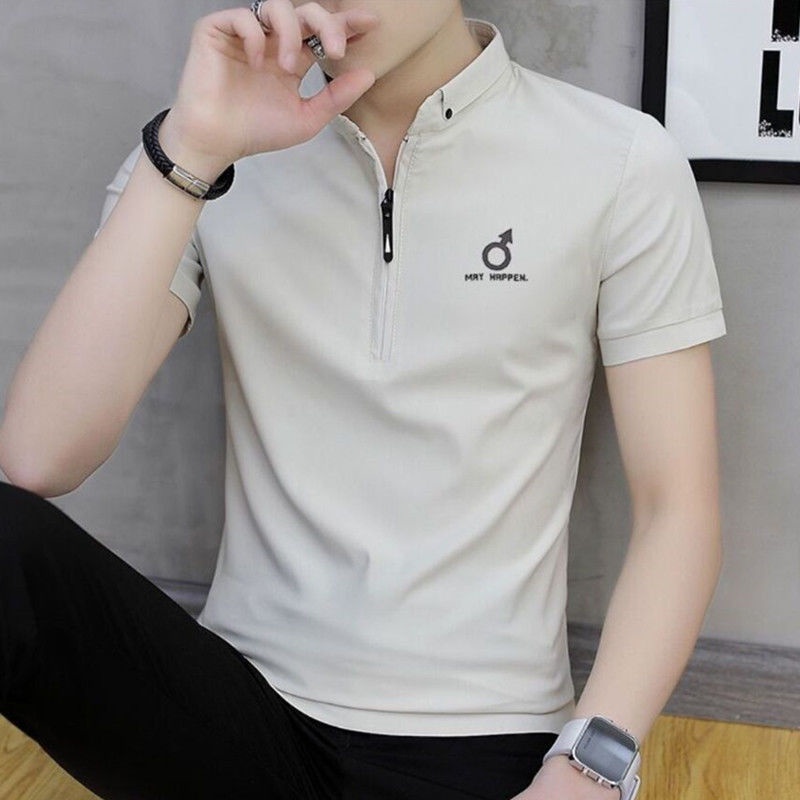 Áo polo Tay Ngắn Dáng Ôm Có Khóa Kéo Phong Cách Hàn Quốc Thời Trang Cho Nam