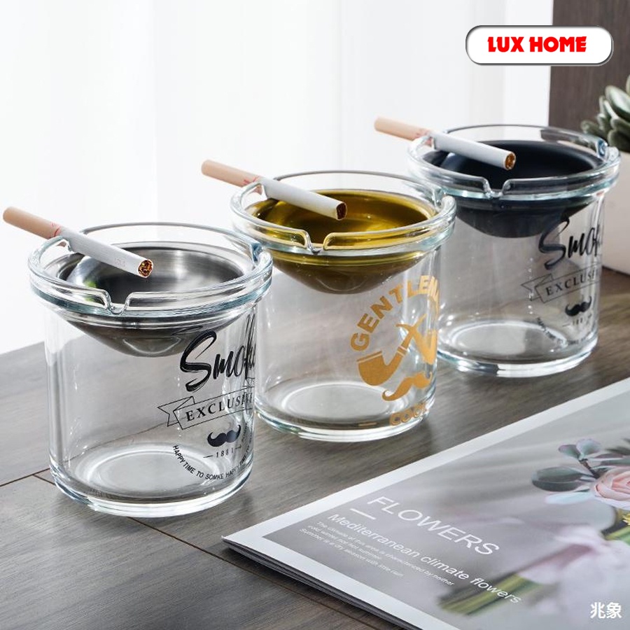 Gạt tàn thuốc lá thủy tinh có nắp, gạt tàn thuốc có phễu chống khói sang trọng, hiện đại