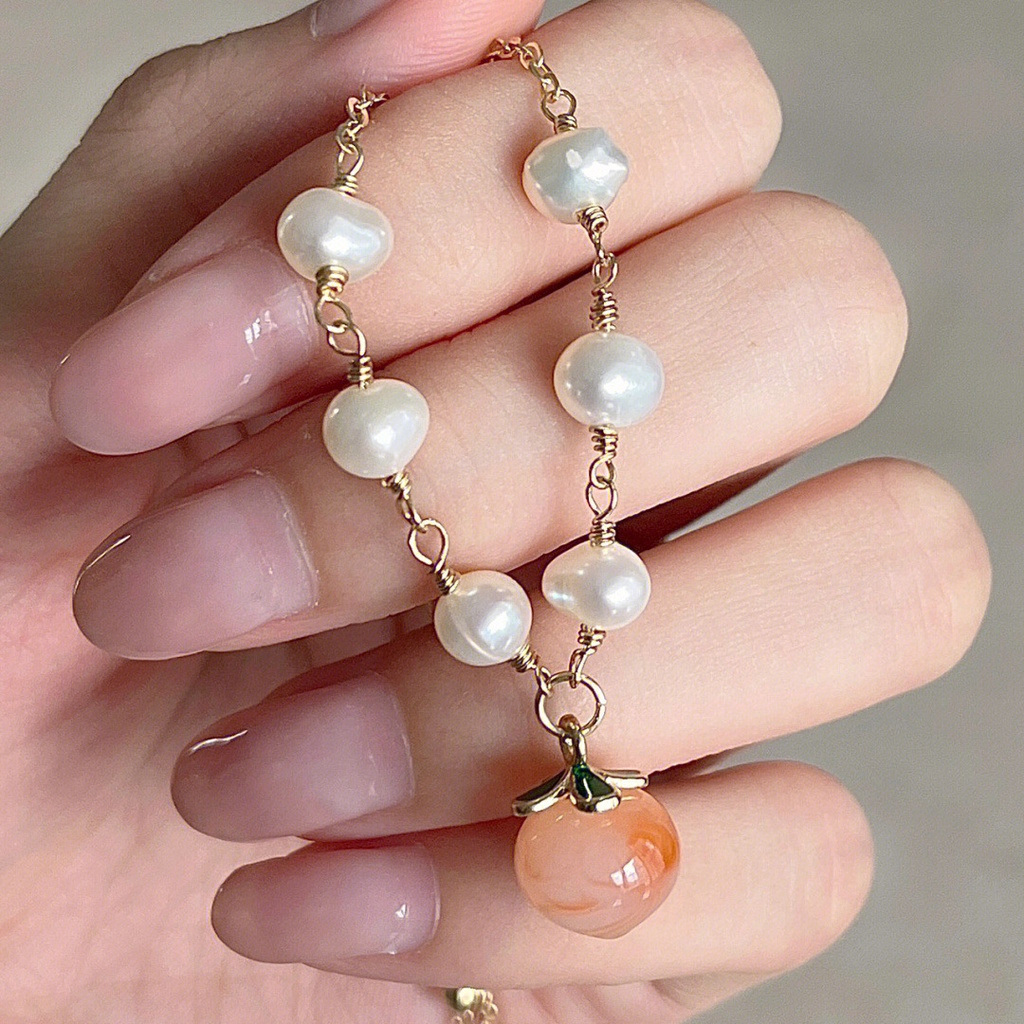 Vòng cổ ngọc trai GMAI mặt hình trái đào thời trang cho nữ