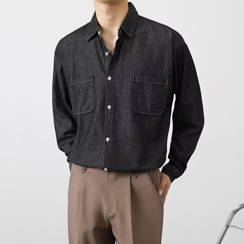 Áo Sơ Mi denim Tay Dài Dáng Rộng Phong Cách Hàn Quốc Đơn Giản Thời Trang Mùa Thu Cho Nam Giới Có Size m-3xl
